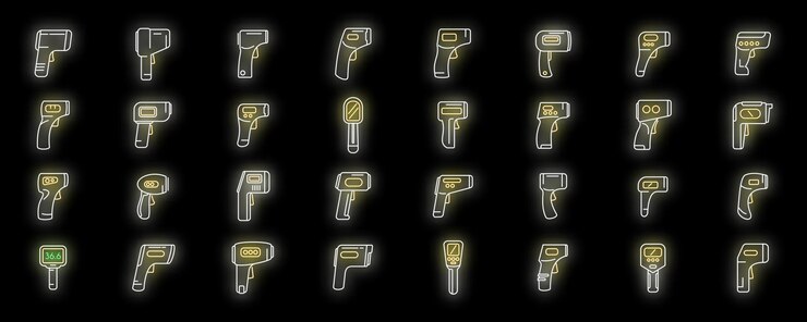 Vector laser thermometer icons set vector neon