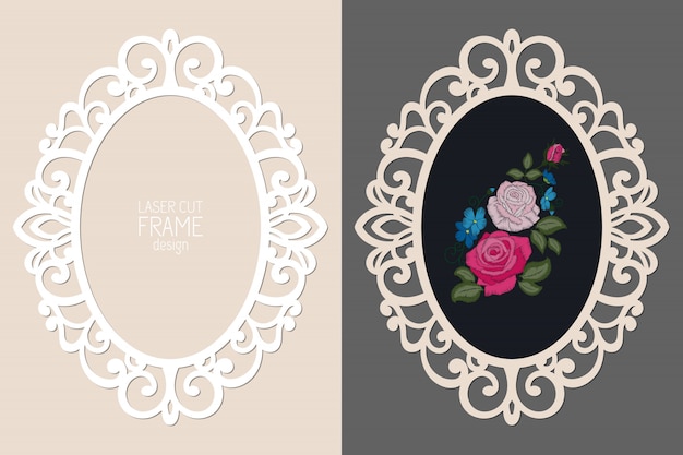 Lasergesneden kanten ovaal frame, sjabloon. Decoratieve uitgesneden fotolijst