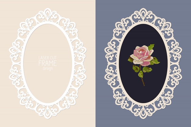 Lasergesneden kanten ovaal frame, sjabloon. Decoratieve uitgesneden fotolijst