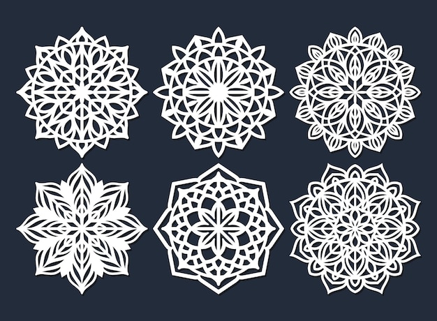 Lasergesneden mandala. Rond kanten kleedje, bloemenornament, cirkelvormig silhouet