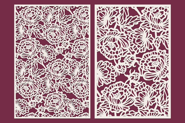 Lasergesneden panelen 23 met bloemenpatroon van pioenrozen Kamerscherm papercut heksjablonen vector