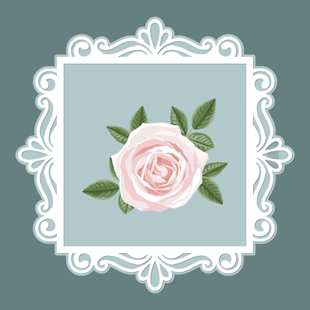 Lasergesneden vierkante kant frame sjabloon Vintage achtergrond met roze bloem vector
