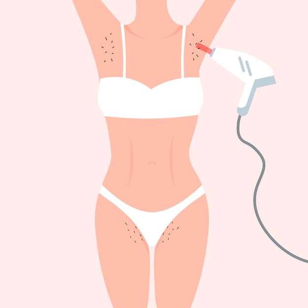 Vector laserhaarverwijdering vrouw harige oksels en bikini gebied vrouwelijke schoonheidssalon poster vector geïsoleerd