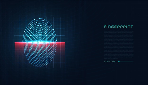 Laserscannen van vingerafdruk van digitale biometrische beveiligingstechnologie low poly wire outline