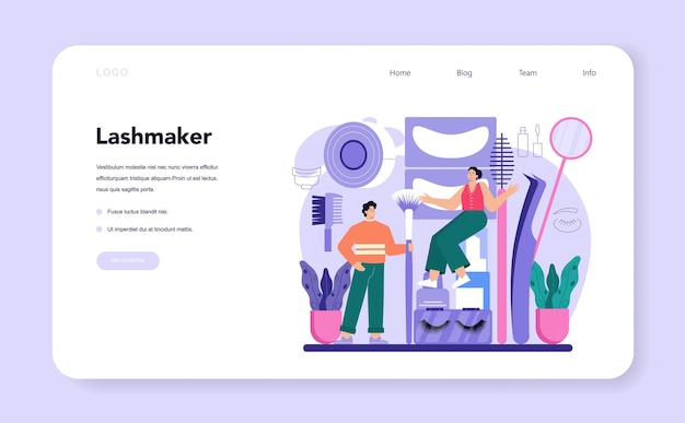 Banner web di lashmaker o ciglia di estensione delle ciglia della pagina di destinazione