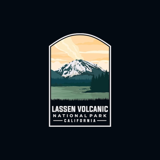 Lassen vulkanisch nationaal park vector sjabloon. californië oriëntatiepunt illustratie in patch-stijl.