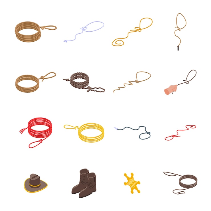 Vector lasso icons set. isometric set of lasso vector icons for web design isolated on white background