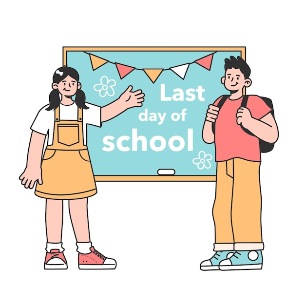 Last day of school concept Happy children quitting education