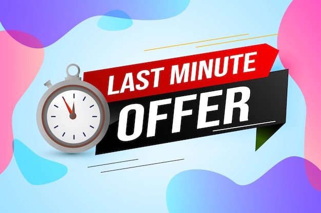 Last minute aanbieding horloge countdown Banner ontwerpsjabloon voor marketing. Laatste kans actie