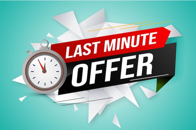 Vector last minute aanbieding horloge countdown banner ontwerpsjabloon voor marketing. laatste kans actie