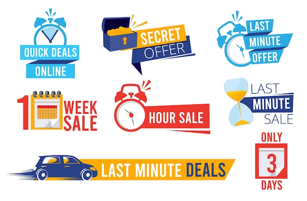 Vector last offers. sale counter best time deals discount banners or badges clock symbols advertizing promotion.