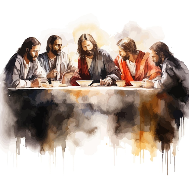 Vector last supper of jesus and his apostles watercolor vector illustration design