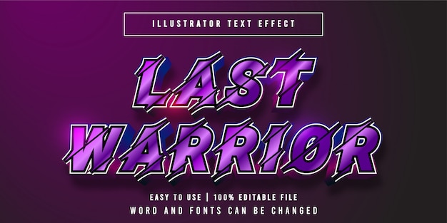 Vettore last warrior, titolo del gioco stile grafico effetto testo modificabile