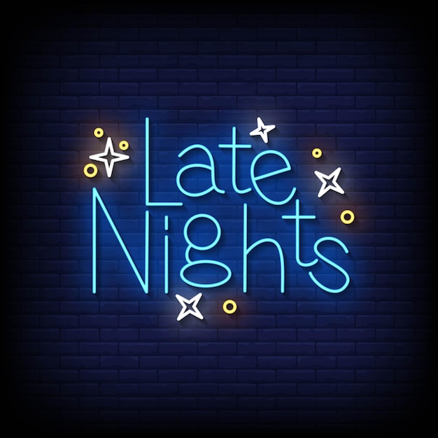 Late Night Neon Sign Op Bakstenen Muur Achtergrond Vector