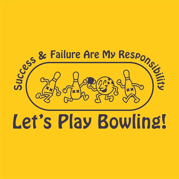 Laten we een bowlingillustratie spelen met een bowlingbal en een pin-personageontwerp