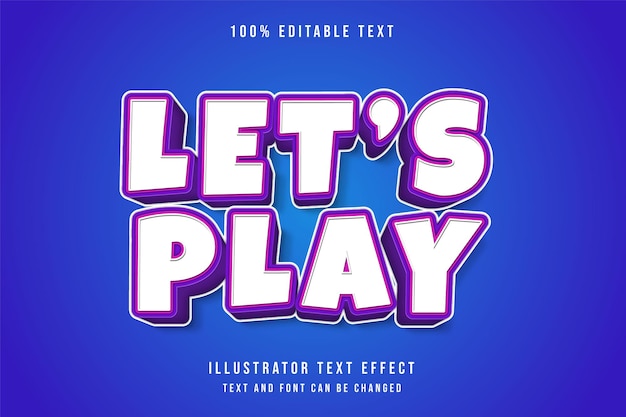 Laten we spelen, 3d-bewerkbare teksteffect roze gradatie paarse tekststijl
