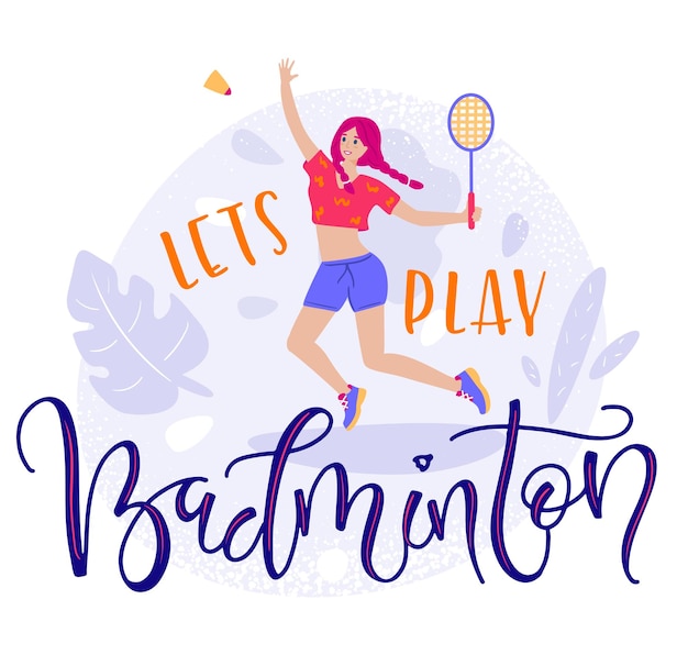 Laten we spelen in badminton-letters met meisje