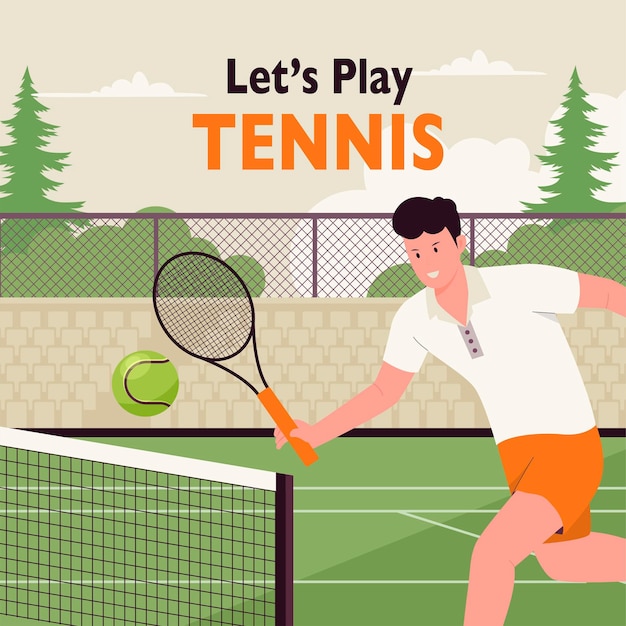 Laten we tennis illustratie achtergrond concept spelen