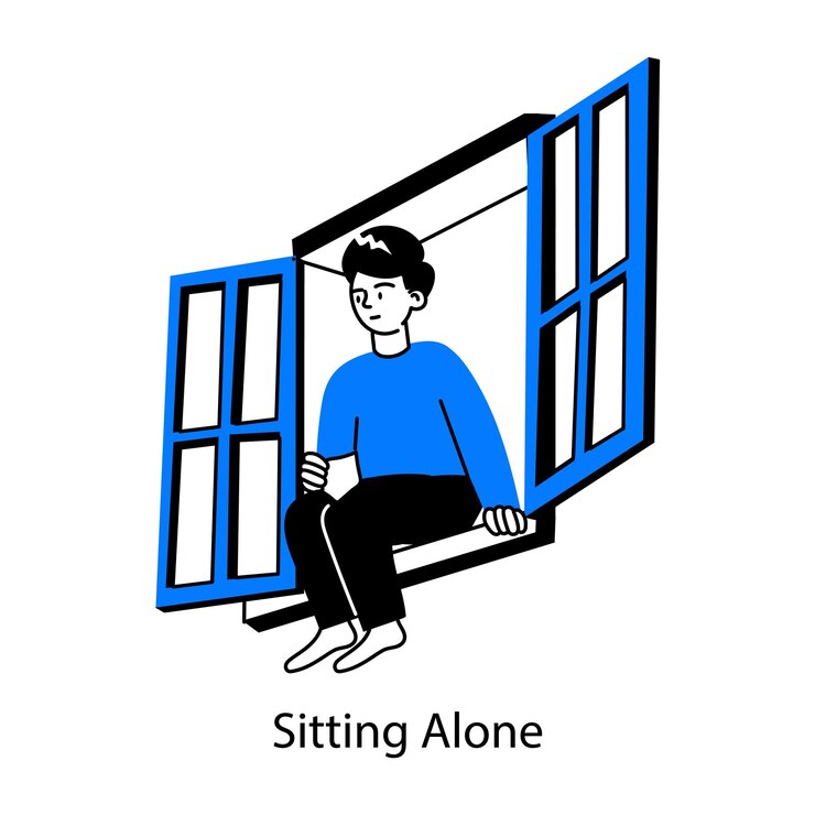 Vector latest doodle mini illustration of person sitting alone