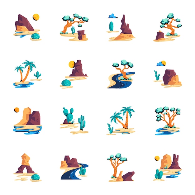 Latest Flat Icon Designs of Desert Sceneries