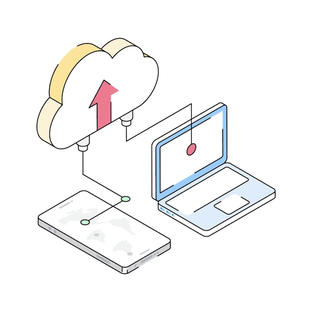 Latest icon of cloud upload designed in isometric style
