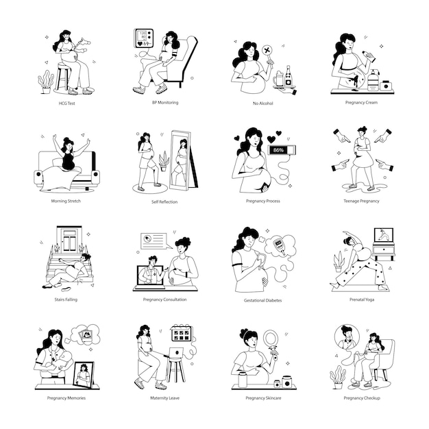 Vector latest pack of pregnancy routine flat icons