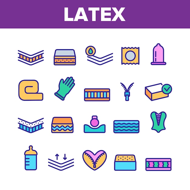 Latex materiële items icons set