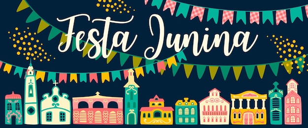 Latijns-amerikaanse feestdag het junifeest van brazilië festa junina vector banner