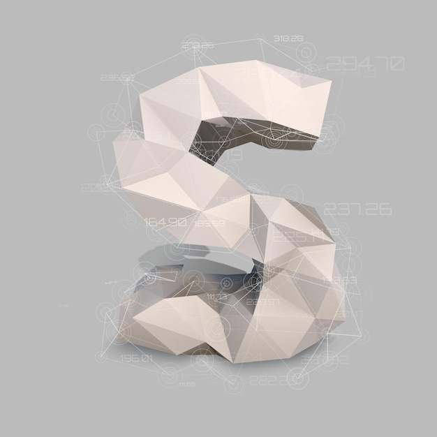 Latijnse hoofdletter S in laag polystijl Abstract virtueel transparant netwerk met gegevens Virtueel object vectorconcept
