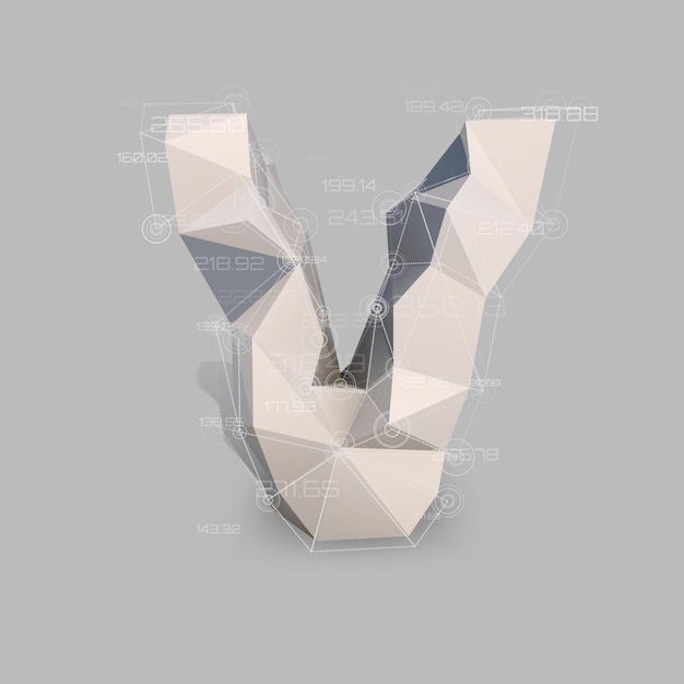 Vector latijnse hoofdletter v in laag polystijl abstract virtueel transparant netwerk met gegevens virtueel object vectorconcept