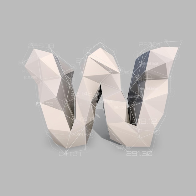Latijnse hoofdletter W in laag polystijl Abstract virtueel transparant netwerk met gegevens Virtueel object vectorconcept