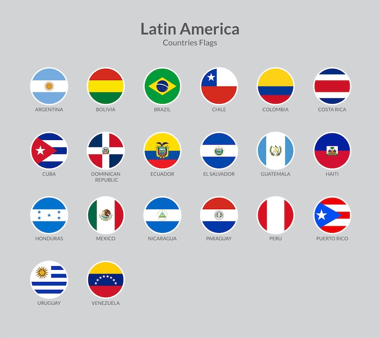 ラテンアメリカ諸国の旗のアイコンのコレクション