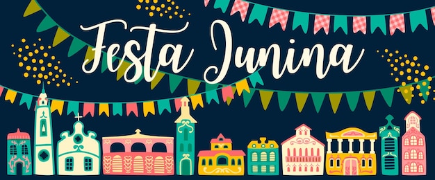Festa dell'america latina la festa di giugno del brasile festa junina banner vettoriale