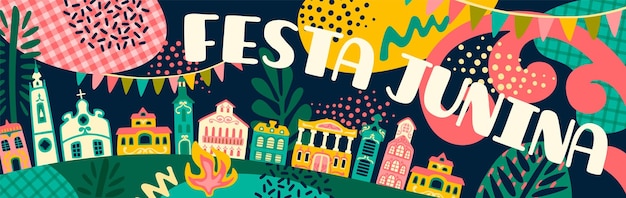 Латиноамериканский праздник июньская вечеринка бразилии festa junina vector banner