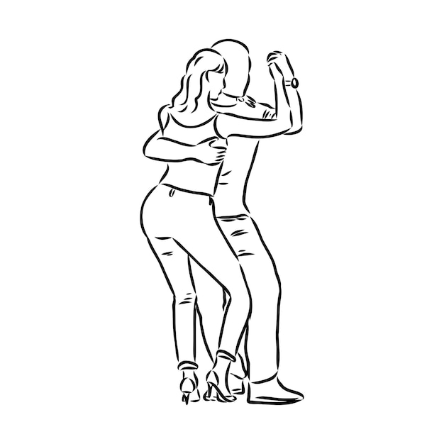Латинская танцевальная пара, раскраска векторной иллюстрации чувственной бачаты и сальсы