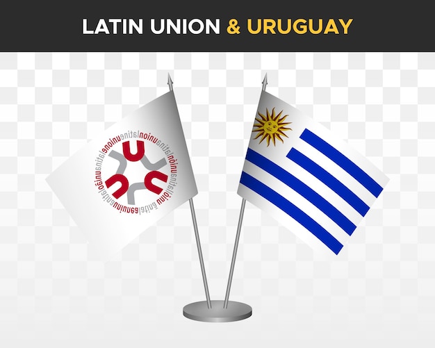 Latin Union vs uruguay desk flags mockup 3d vector illustration Bandera de union latina