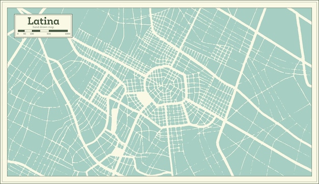 レトロなスタイルのアウトライン マップのラティーナ イタリア都市マップ