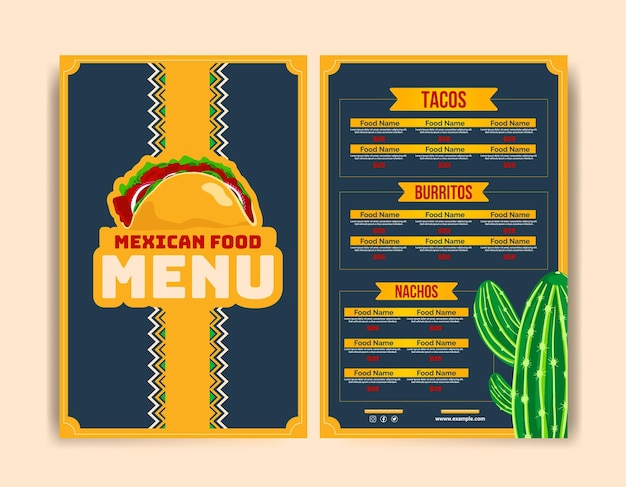 Vettore modello di menu di cibo messicano cibo latinoamericano