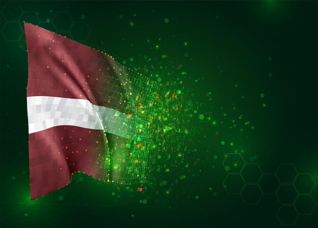 Latvia, 3d flag on green background with polygons