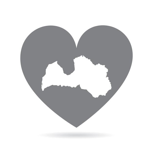 Latvia country map inside a grey love heart national pride