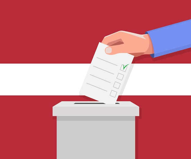 Latvia election concept Hand puts vote bulletin