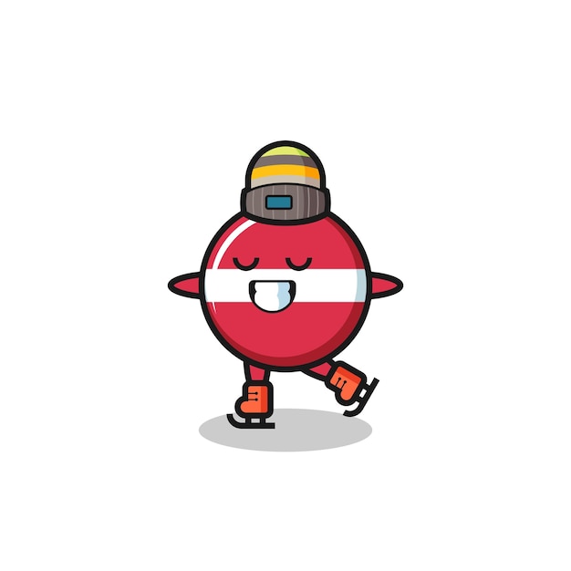 latvia flag badge cartoon as an ice skating player doing perform , cute style design for t shirt, sticker, logo element