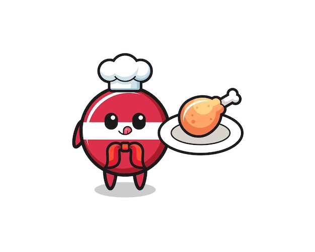 Latvia flag fried chicken chef cartoon character