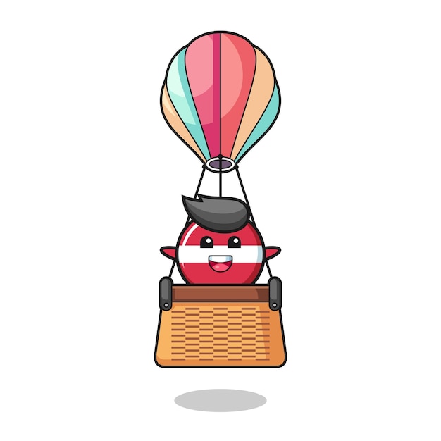 Latvia flag mascot riding a hot air balloon cute design