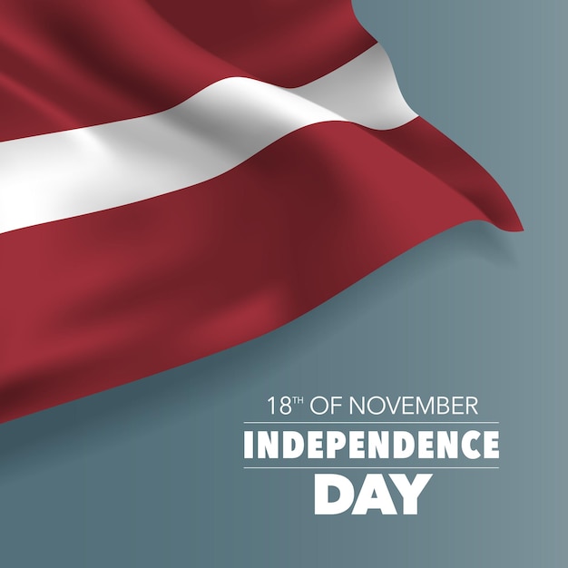 Latvia independence day greeting card, banner, vector illustration. Latvian national day 18th of November background with elements of flag, square format