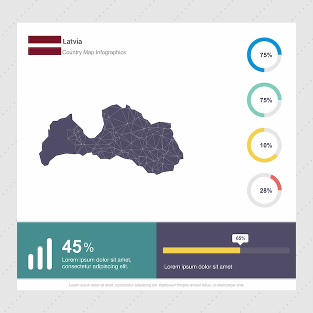 Latvia map & flag infographics template