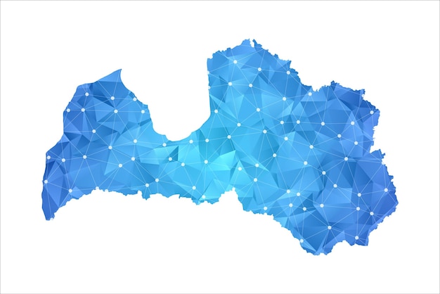 ラトビアの地図の線の点は多角形の抽象的な幾何学的です。