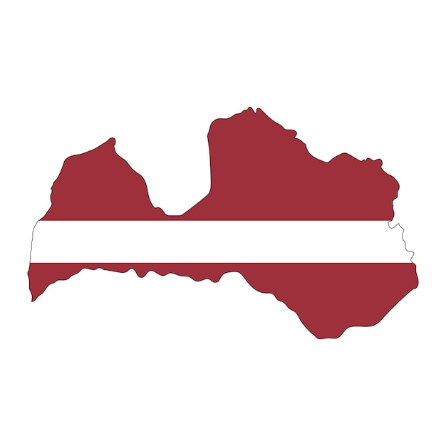 Силуэт карты Латвии с флагом на белом фоне
