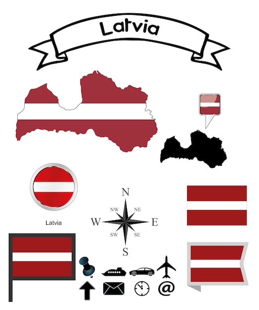 Vector latvia set official flags collection