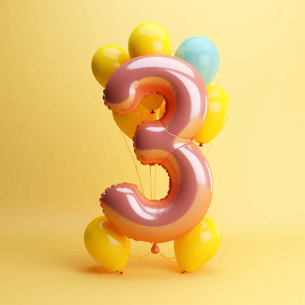 Vettore ridere tre numeri sfera confetti sorpresa palloncino bambini presente stella anniversario età intelligente volare